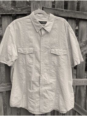Men’s XXL Tasso Elba Button-Up Short Sleeve Shirt Taupe Textured